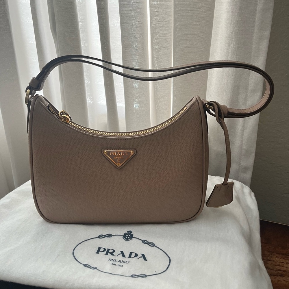 Prada Re-edition saffiano leather mini bag in beige